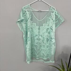Xhilaration Floral Lace Sheer Swimsuit Cover Up Top Size Small / Medium Mint